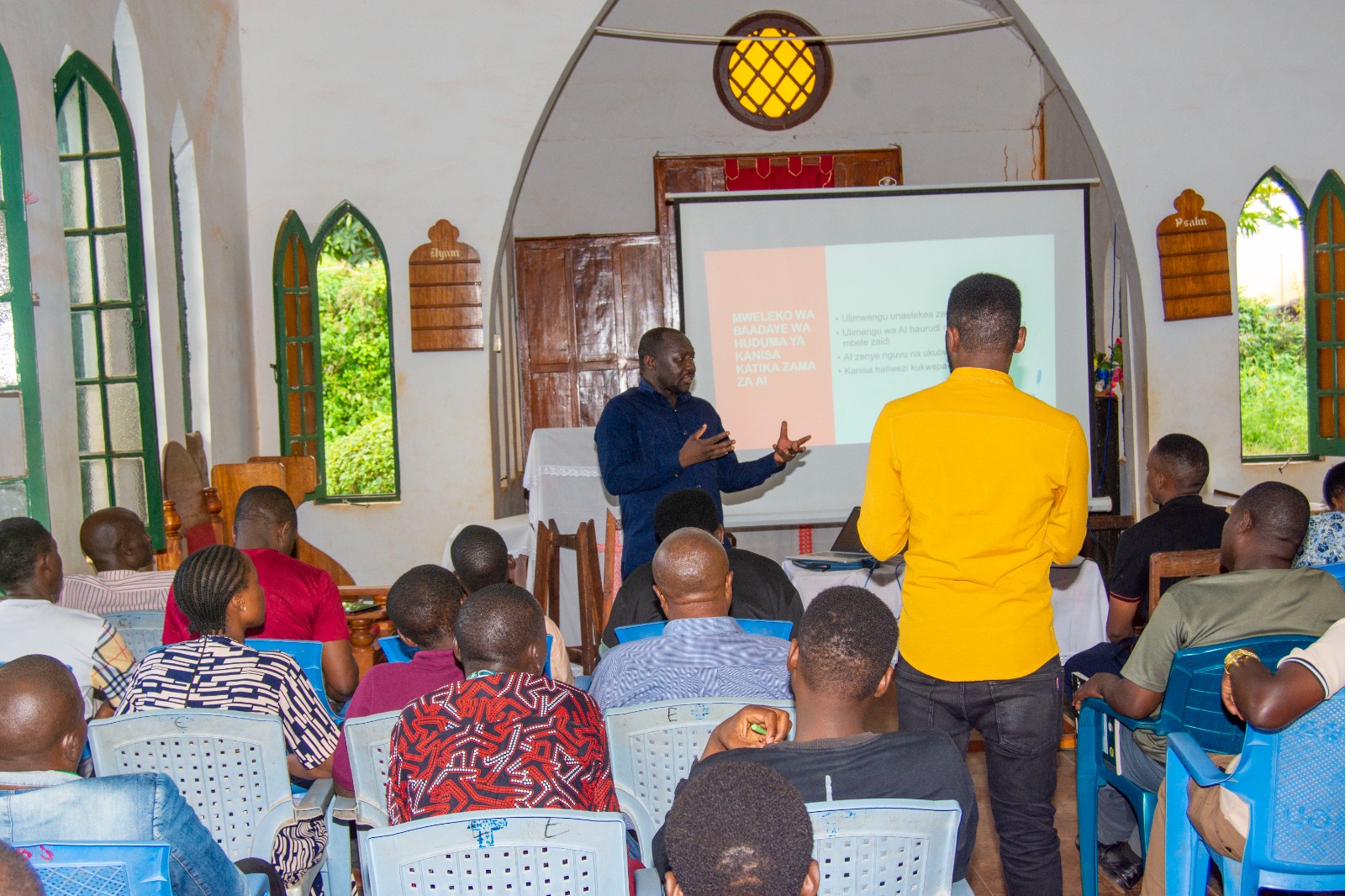 A lecturer teaching a class at Morogoro Bible College